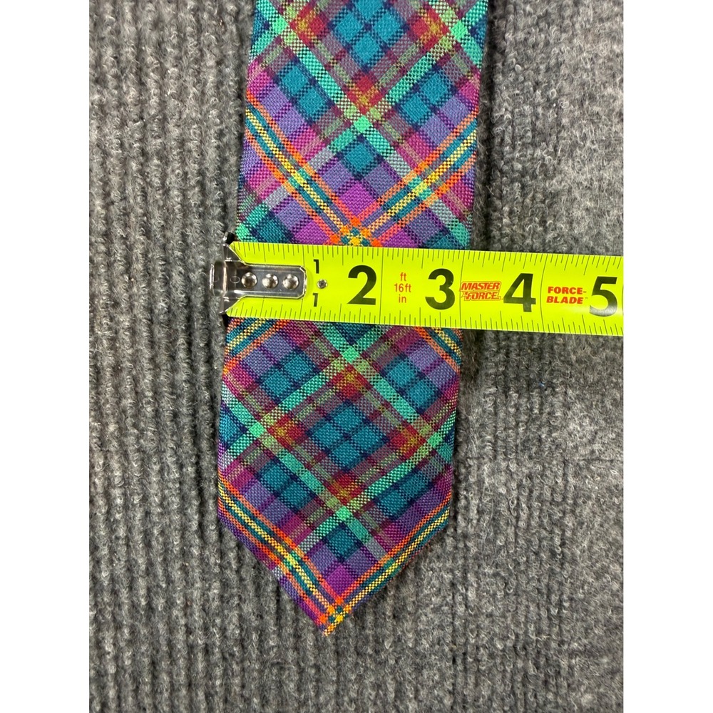 Charles Tyrwhitt Mens Silk Tie Handmade England Plaid Purple Teal Green Orange - Picture 4 of 4
